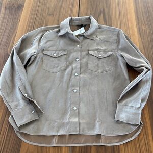 Banana Republic Western Brown Faux Suede Snap Shirt size Small NWT